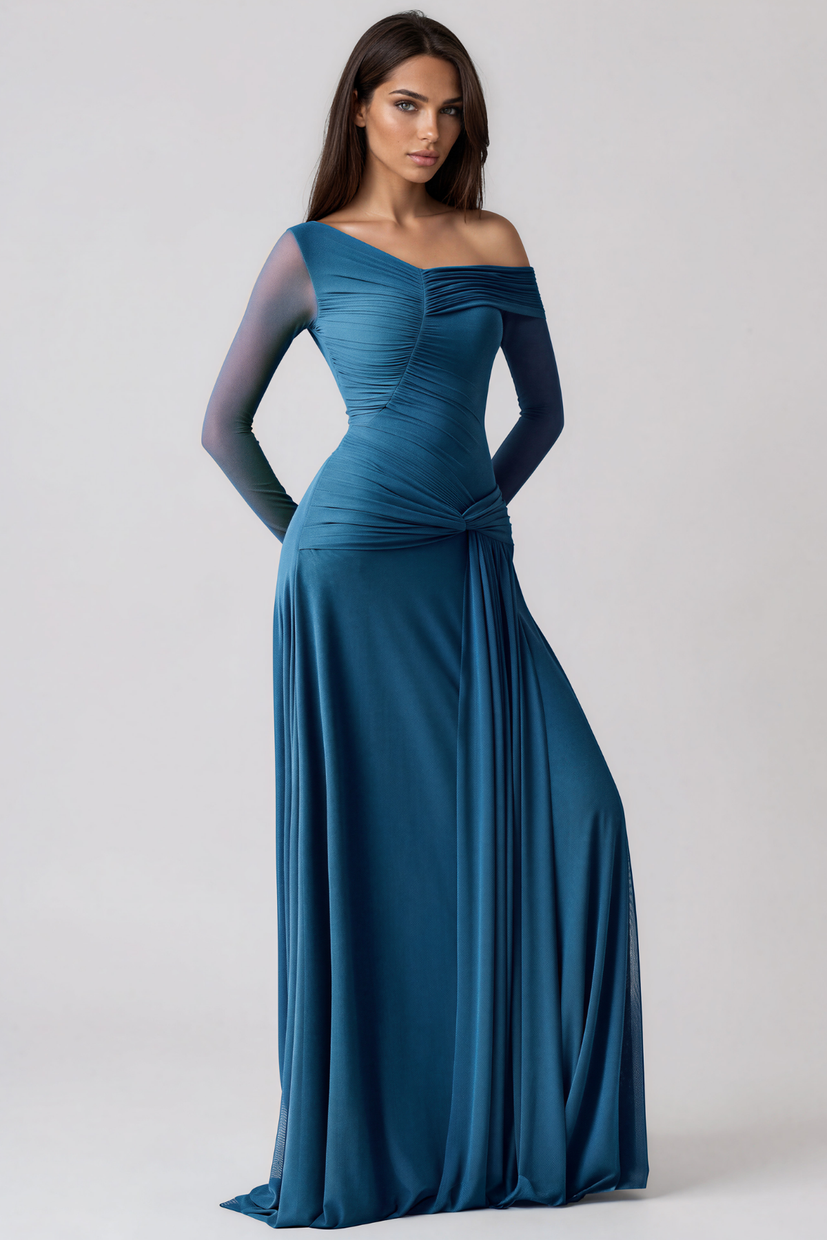 Douglass One Shoulder Ruch Fringe Maxi Dress