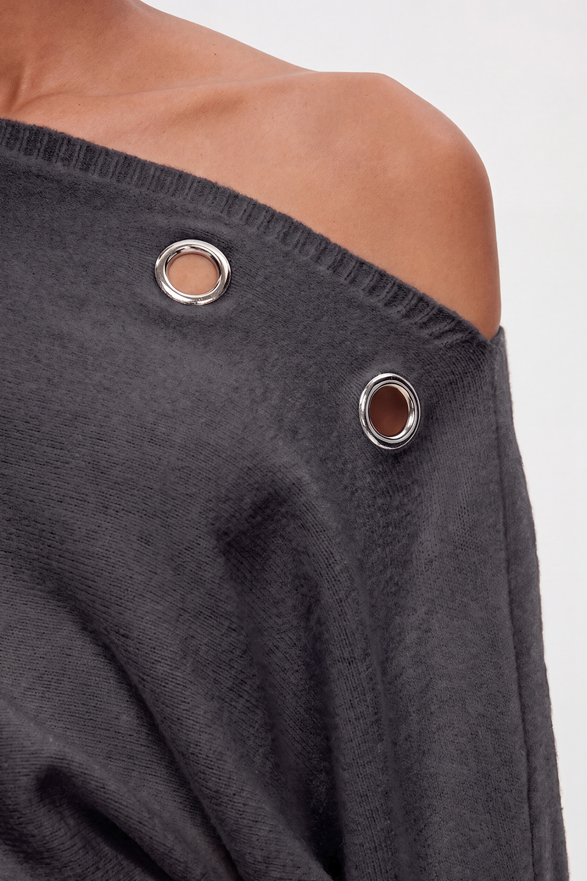 Dov Eyelet Knit Mini Dress In Grey