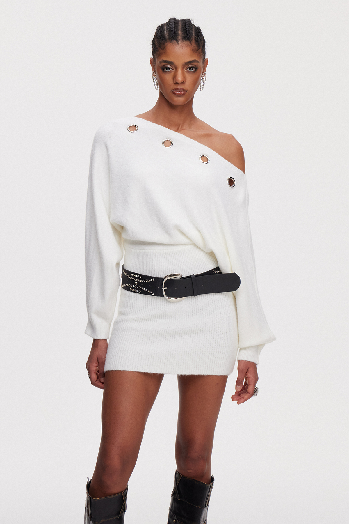 Dov Eyelet Knit Mini Dress In White