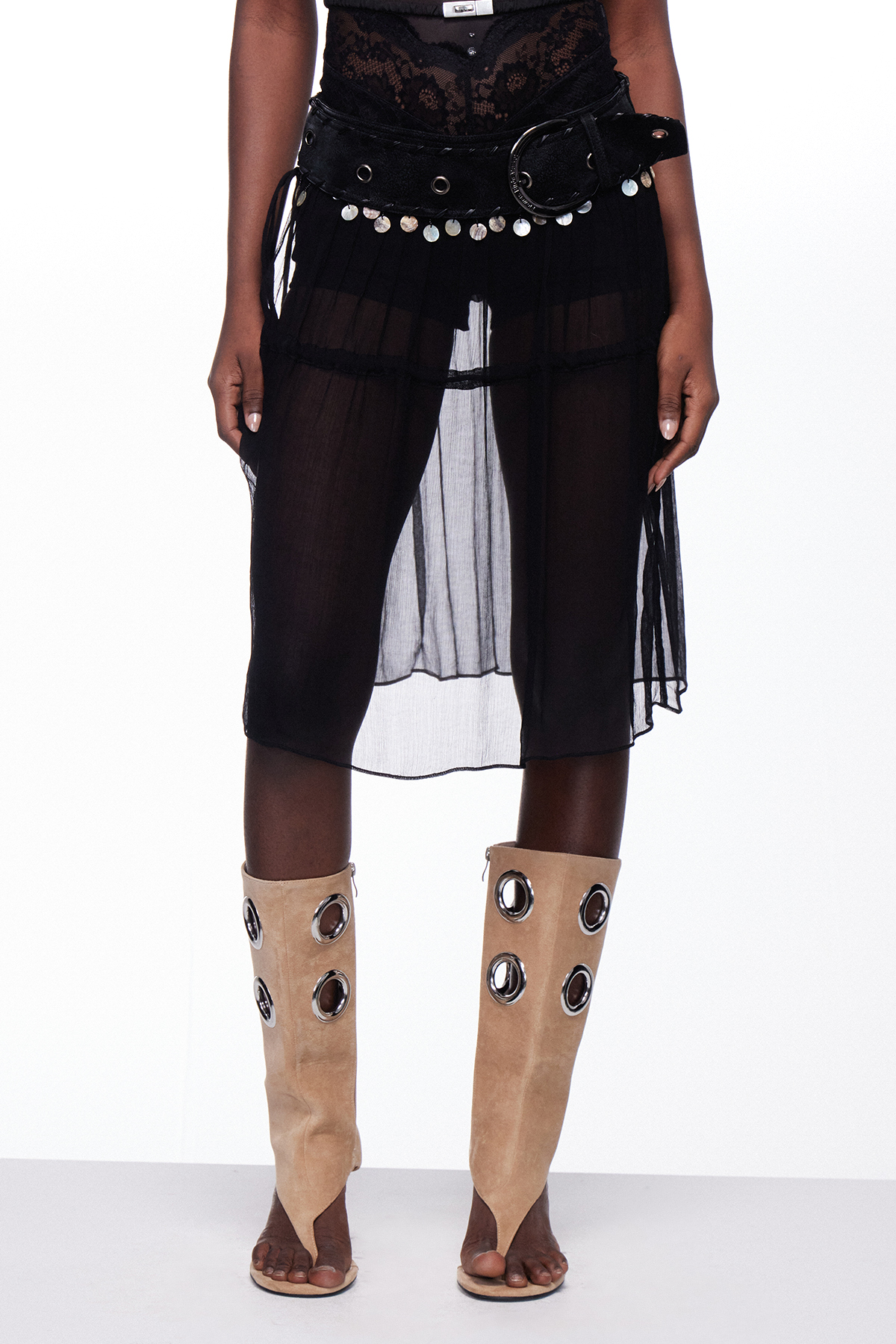 Dragica Deconstruct Sequin Mesh Midi Skirt