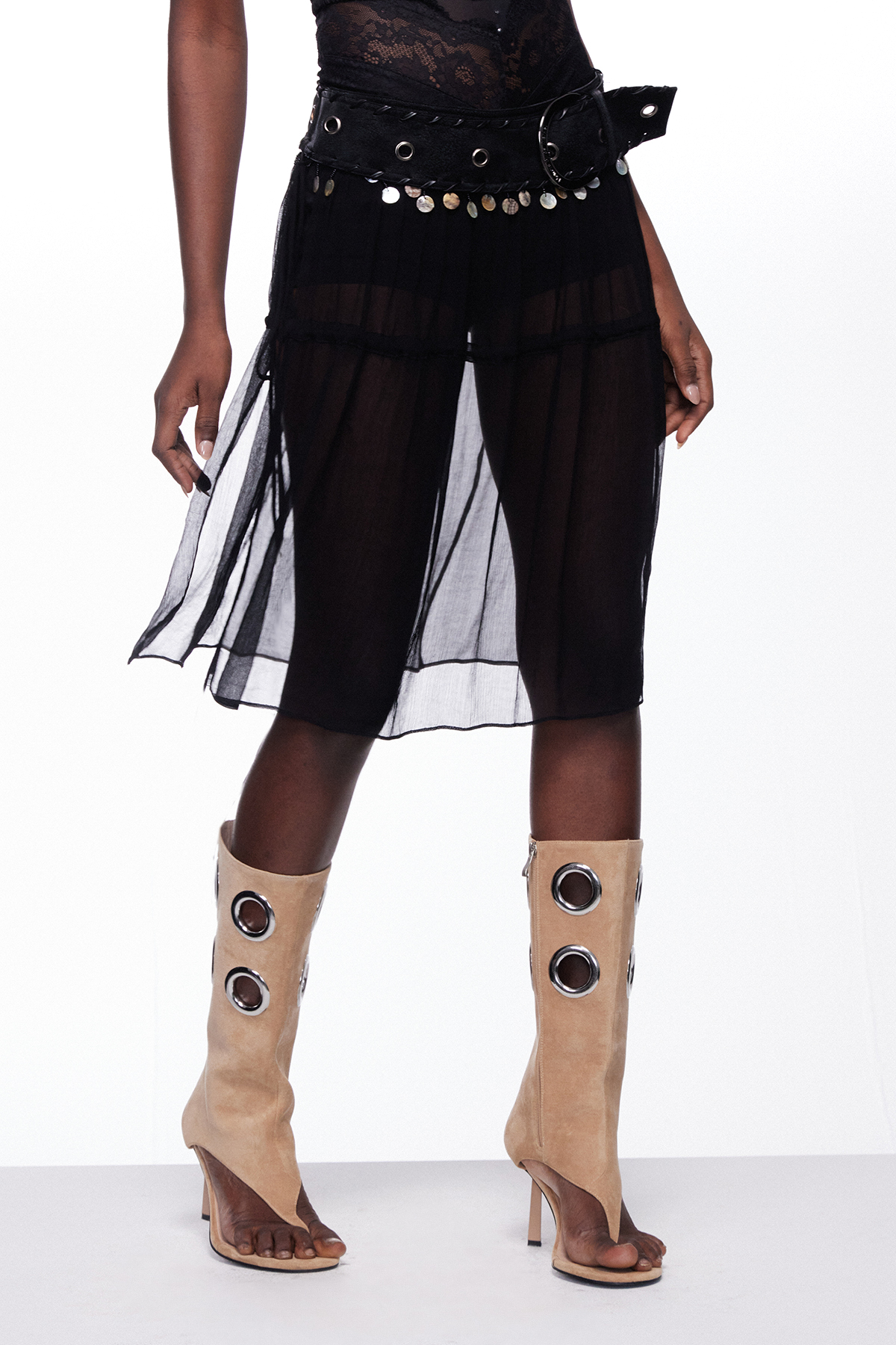 Dragica Deconstruct Sequin Mesh Midi Skirt