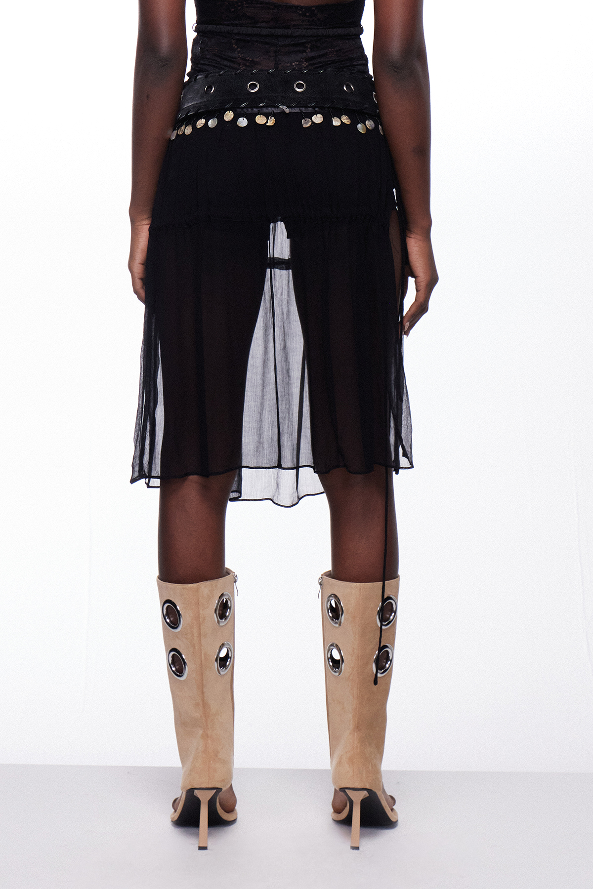 Dragica Deconstruct Sequin Mesh Midi Skirt