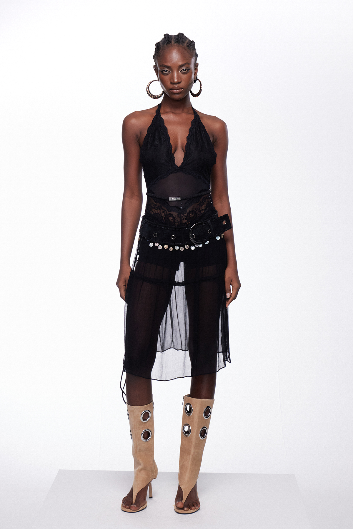 Dragica Deconstruct Sequin Mesh Midi Skirt