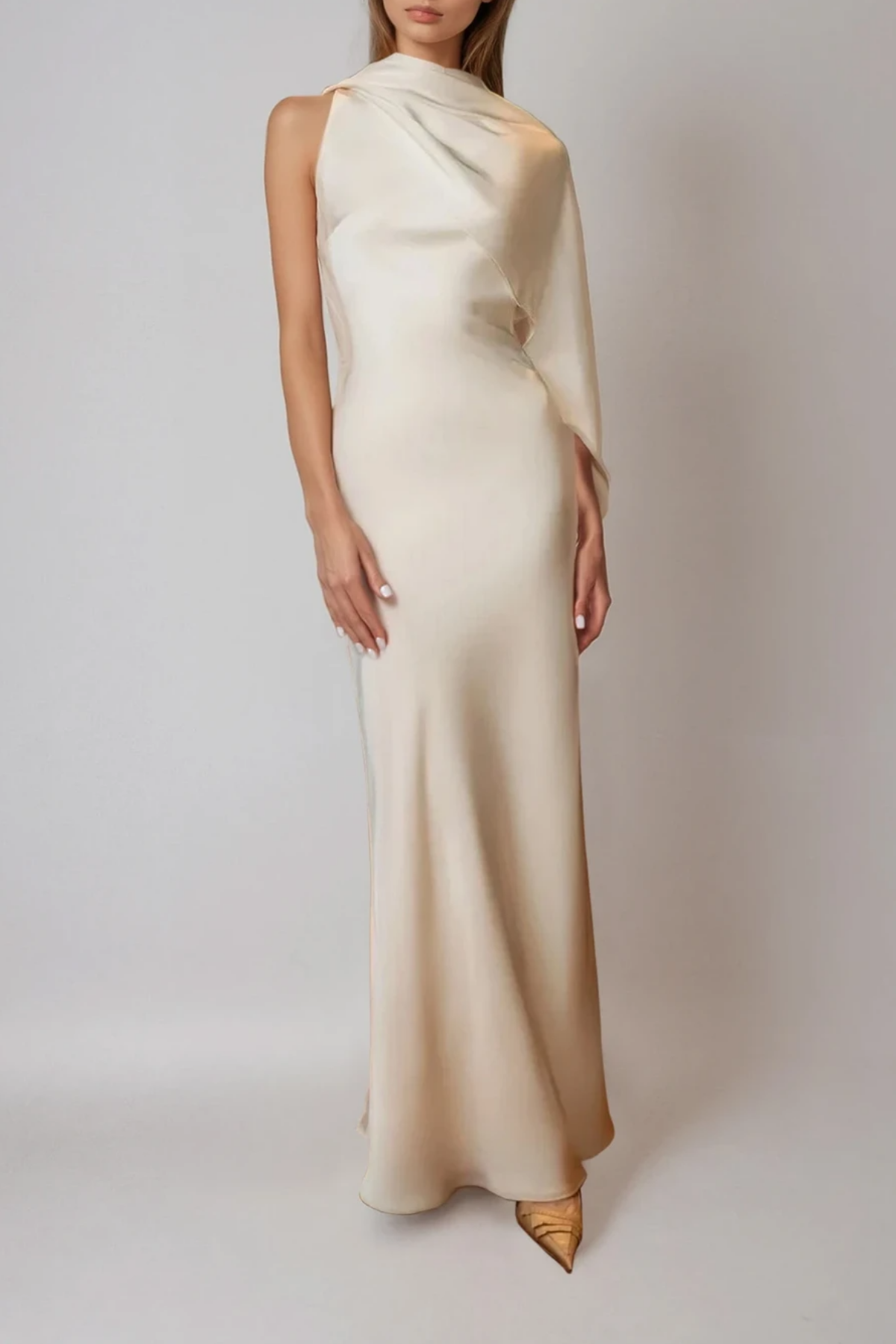 Drago Draped Back Satin Maxi Dress