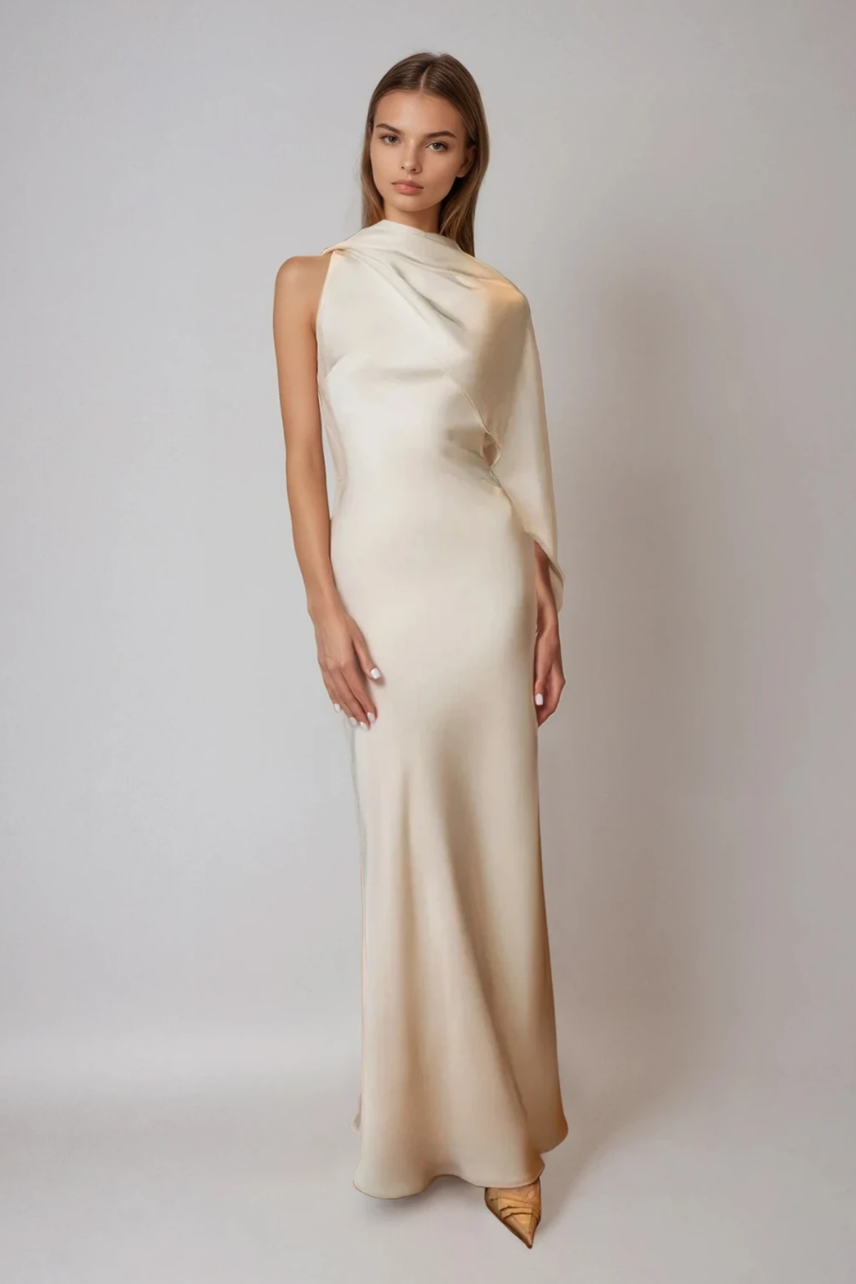 Drago Draped Back Satin Maxi Dress