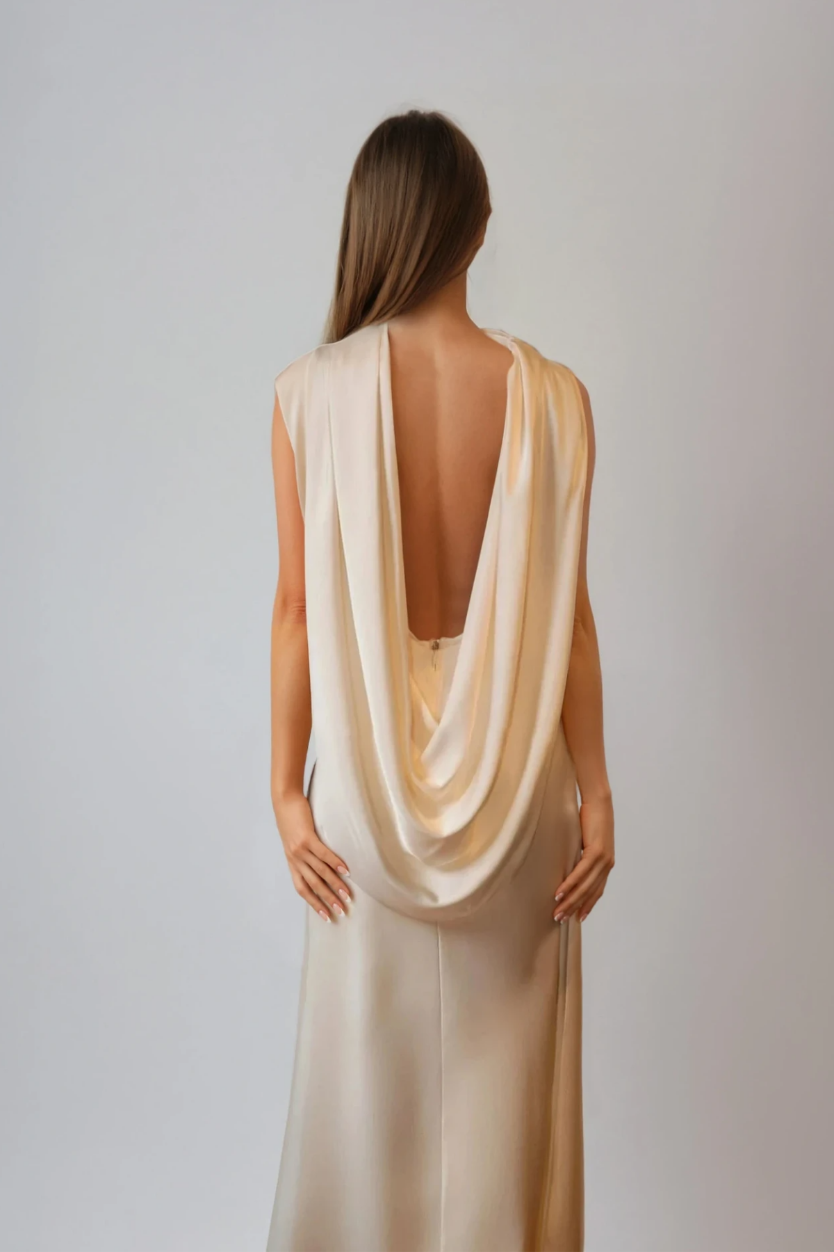 Drago Draped Back Satin Maxi Dress