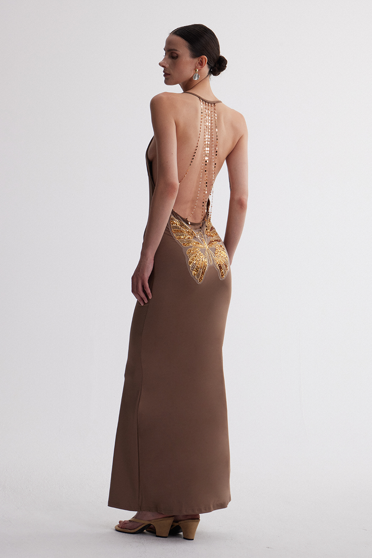 Drika Backless Chain Sequin Maxi Dress