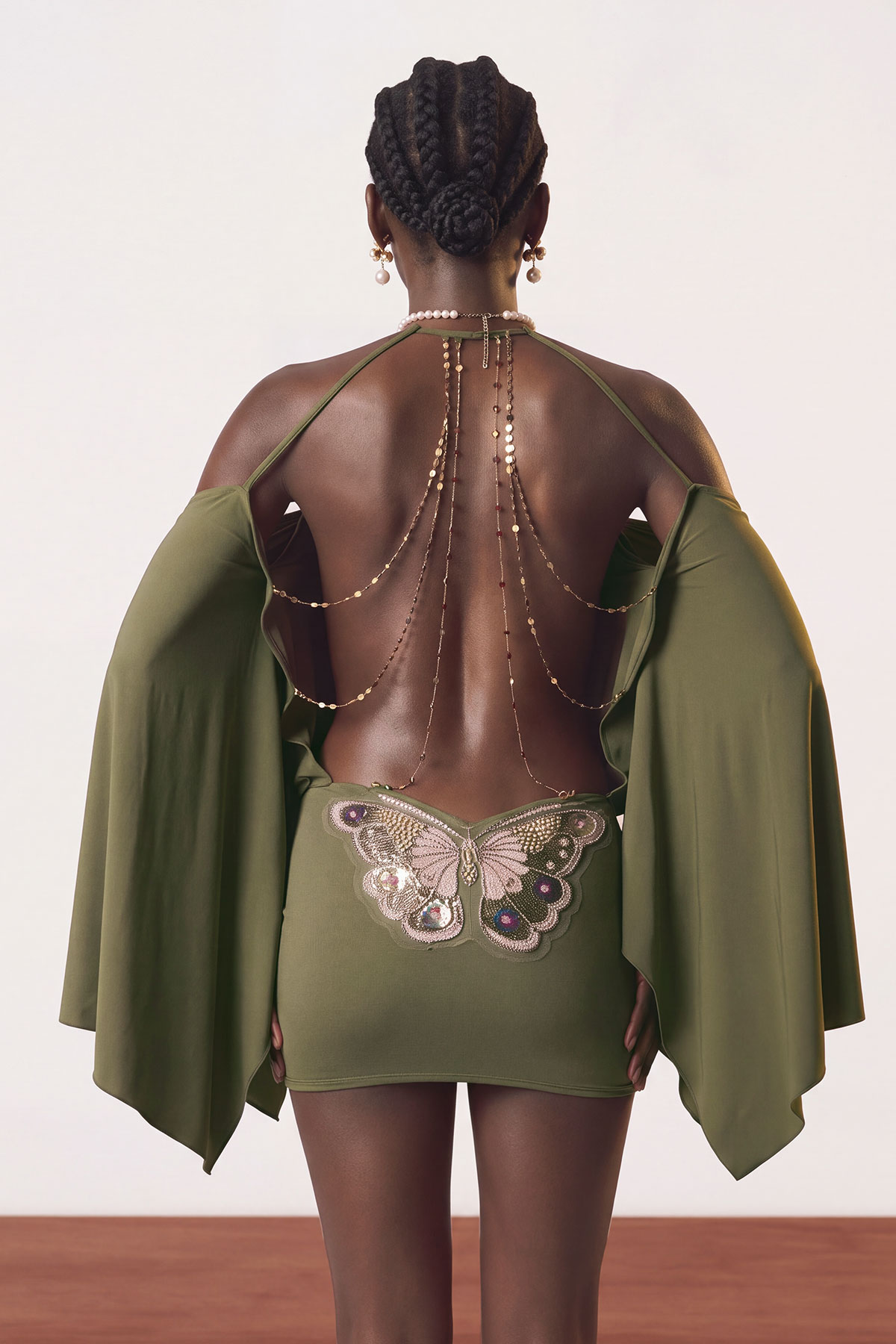 Drika Backless Chain Sequin Mini Dress In Green