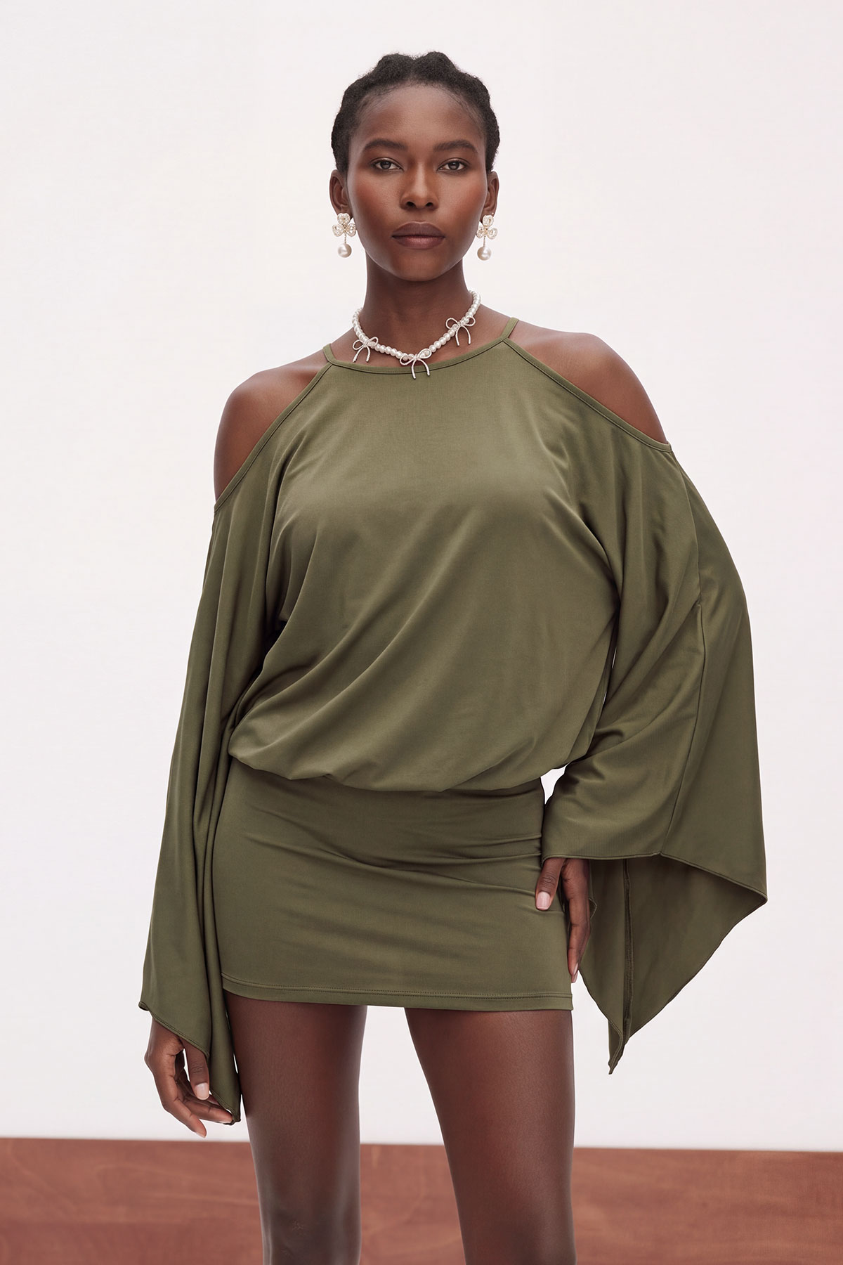 Drika Backless Chain Sequin Mini Dress In Green