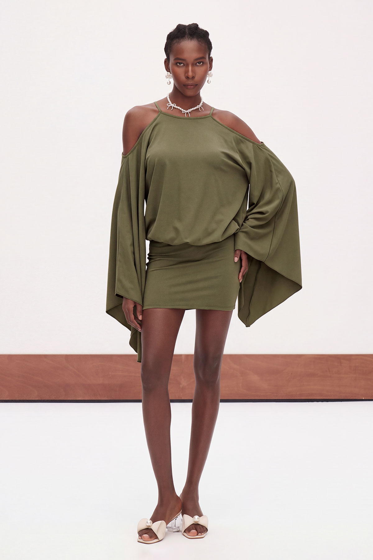 Drika Backless Chain Sequin Mini Dress In Green