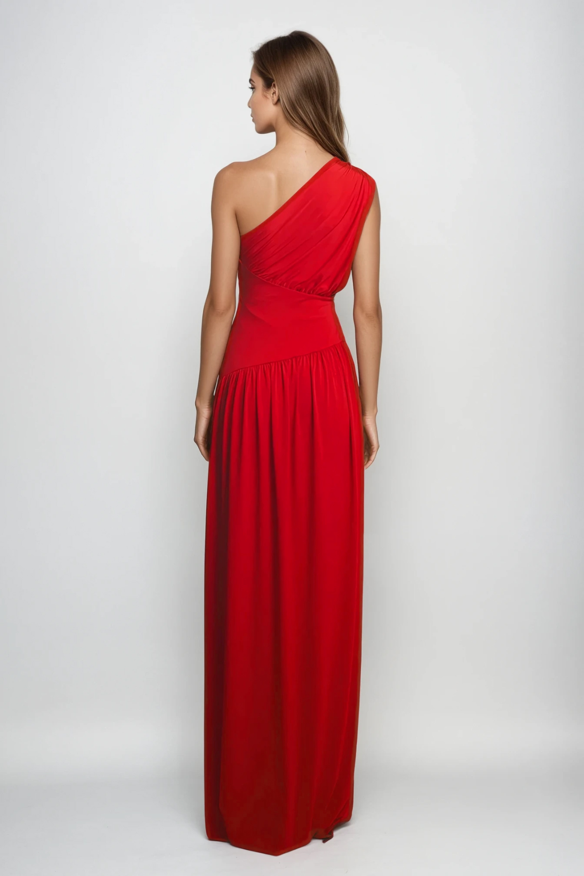 Drousilla One Shoulder Ruch Maxi Dress In Red