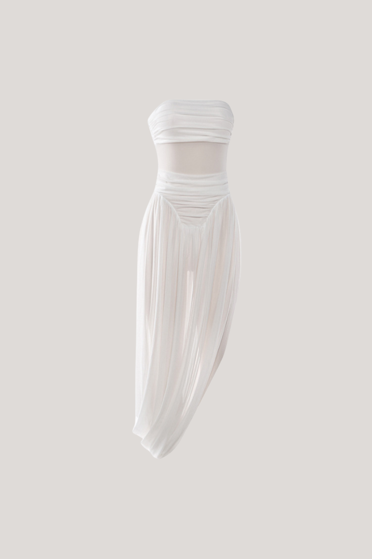 Dru Strapless Draped Mesh Maxi Dress