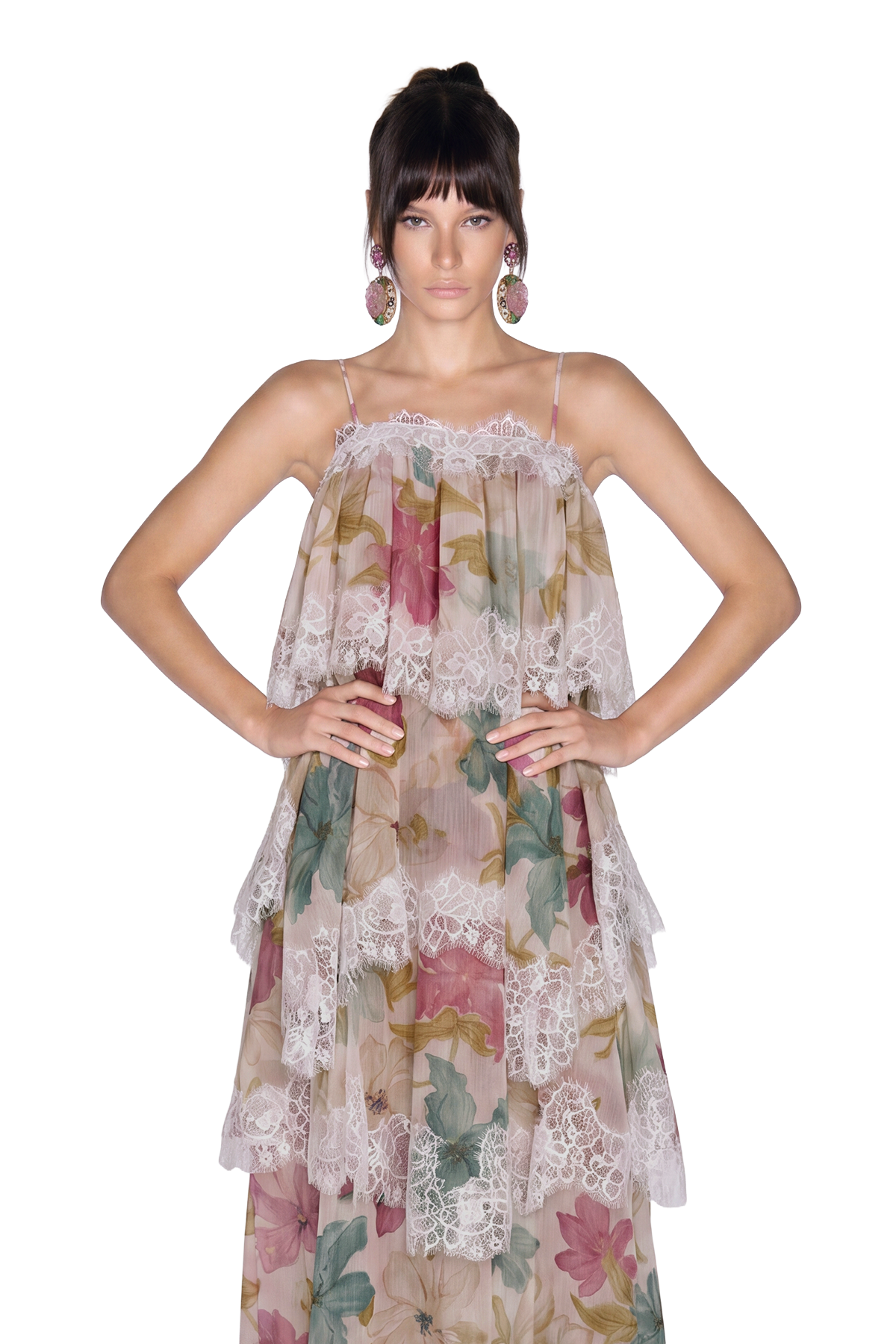 Drummond Lace Floral Tiered Maxi Dress