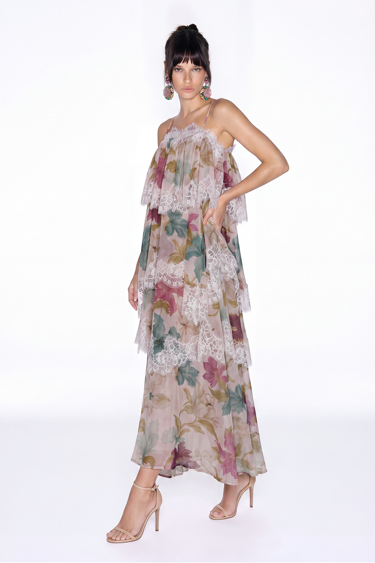 Drummond Lace Floral Tiered Maxi Dress