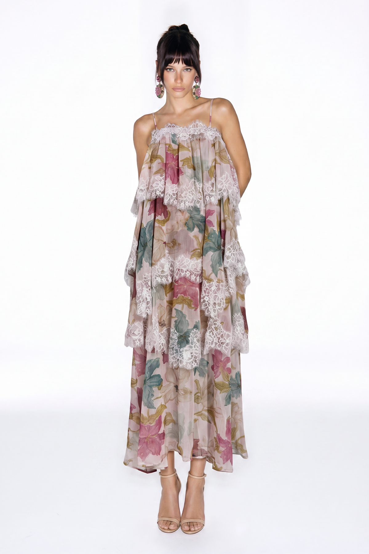 Drummond Lace Floral Tiered Maxi Dress