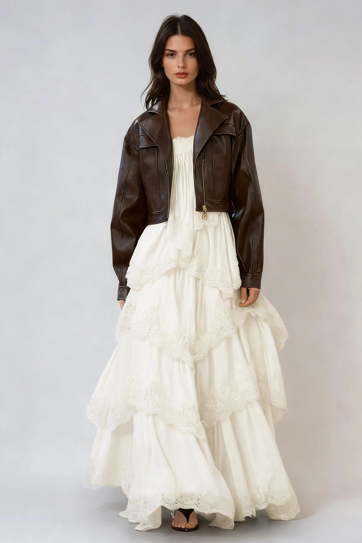 Drummond Spaghetti Lace Maxi Tiered Dress In White