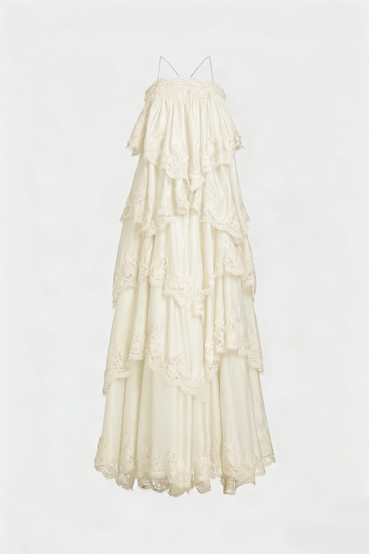 Drummond Spaghetti Lace Maxi Tiered Dress In White