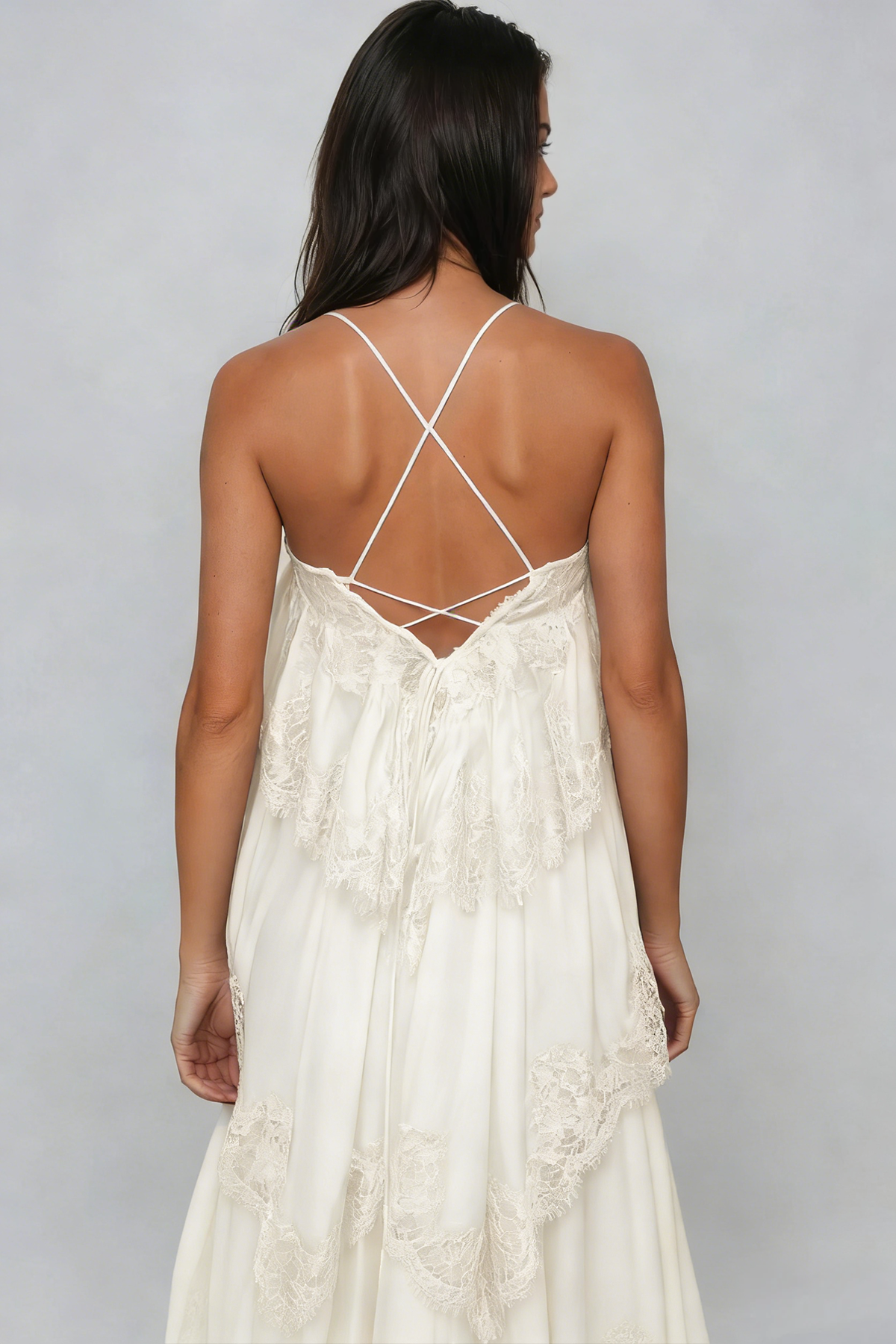 Drummond Spaghetti Lace Maxi Tiered Dress In White