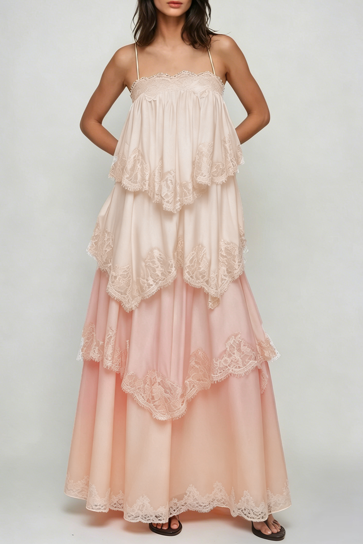 Drummond Spaghetti Lace Maxi Tiered Dress In Pink
