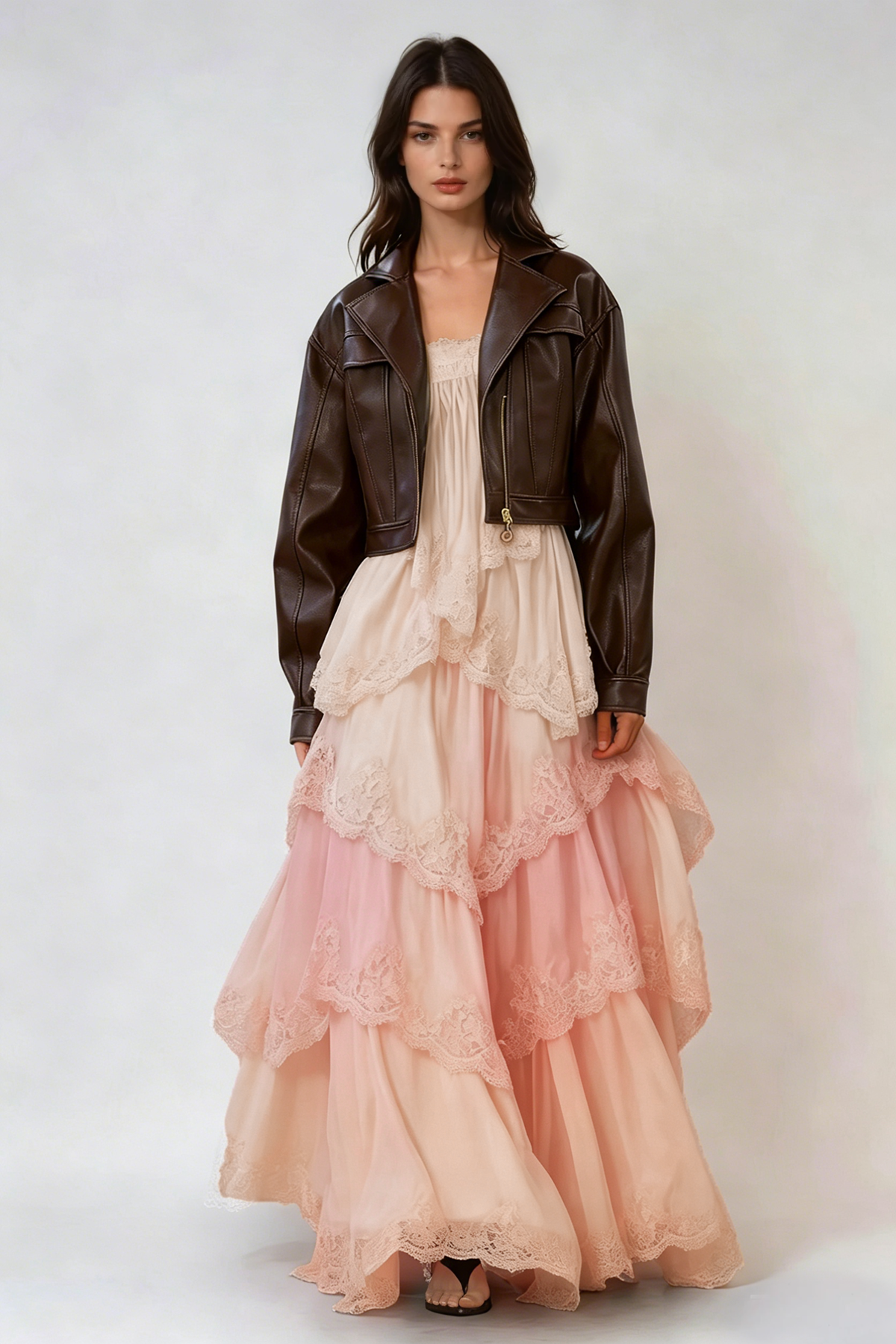 Drummond Spaghetti Lace Maxi Tiered Dress In Pink