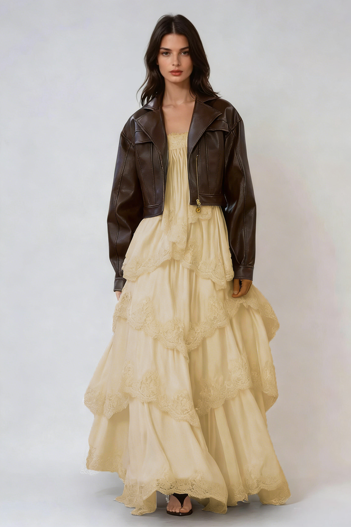 Drummond Spaghetti Lace Maxi Tiered Dress In Yellow