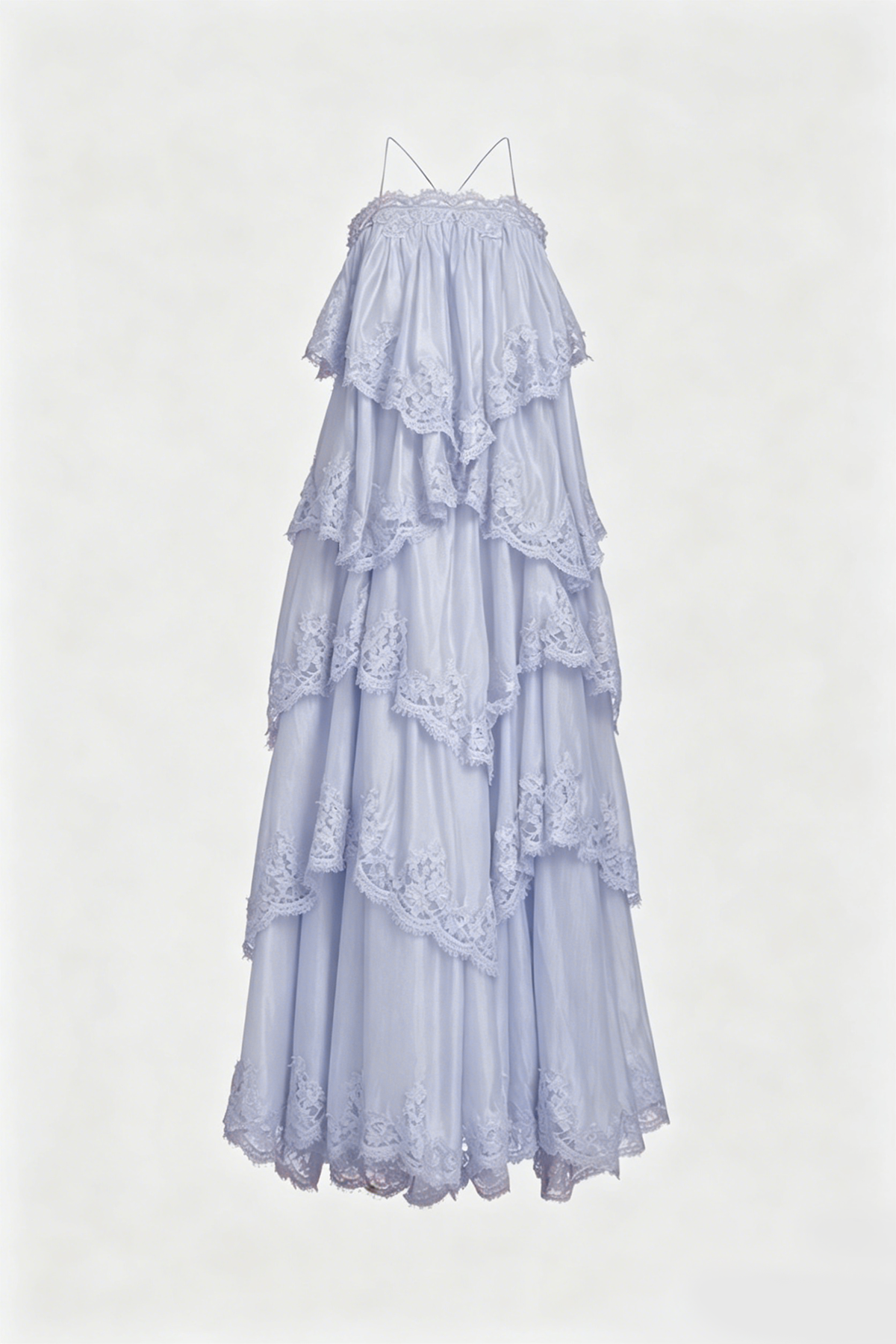 Drummond Spaghetti Lace Maxi Tiered Dress In Blue