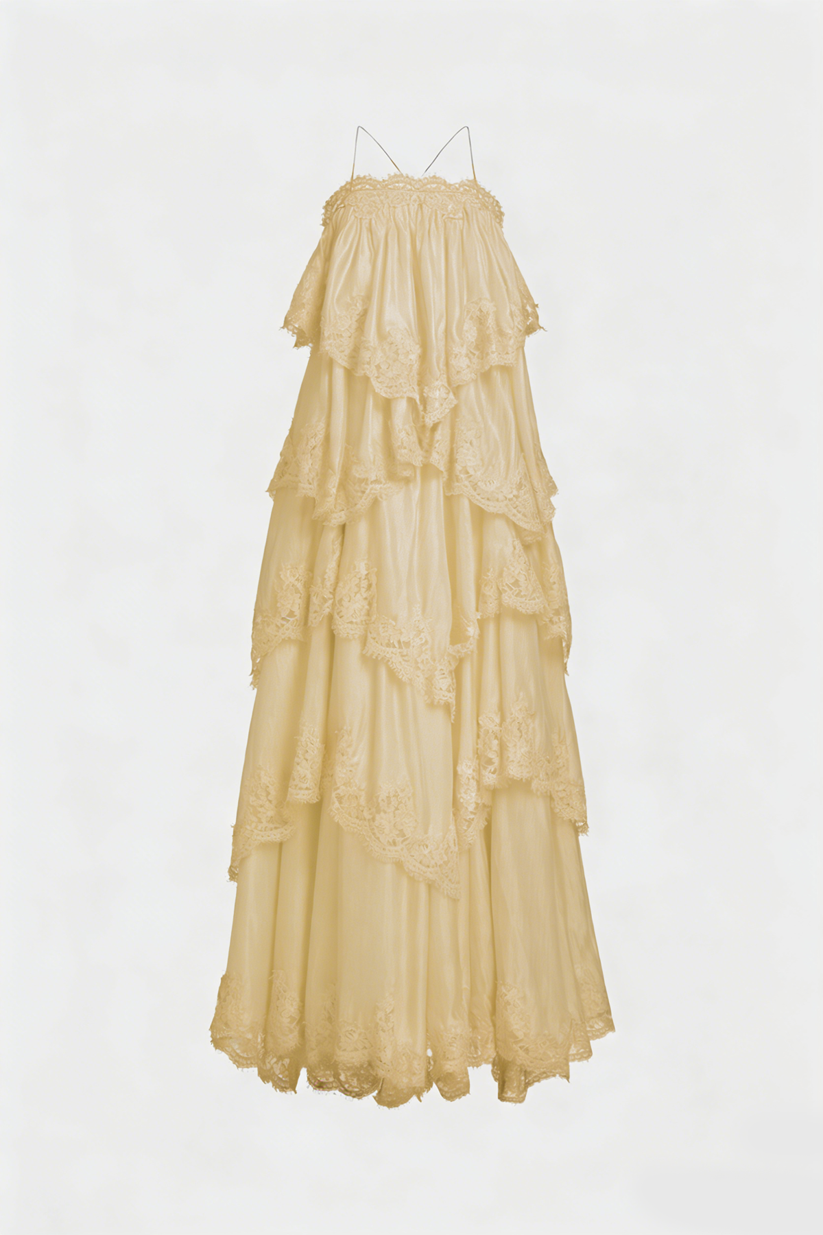 Drummond Spaghetti Lace Maxi Tiered Dress In Yellow
