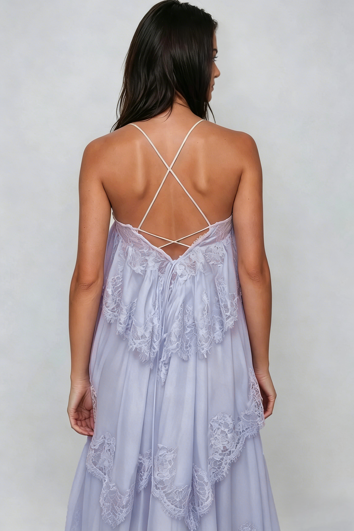 Drummond Spaghetti Lace Maxi Tiered Dress In Blue