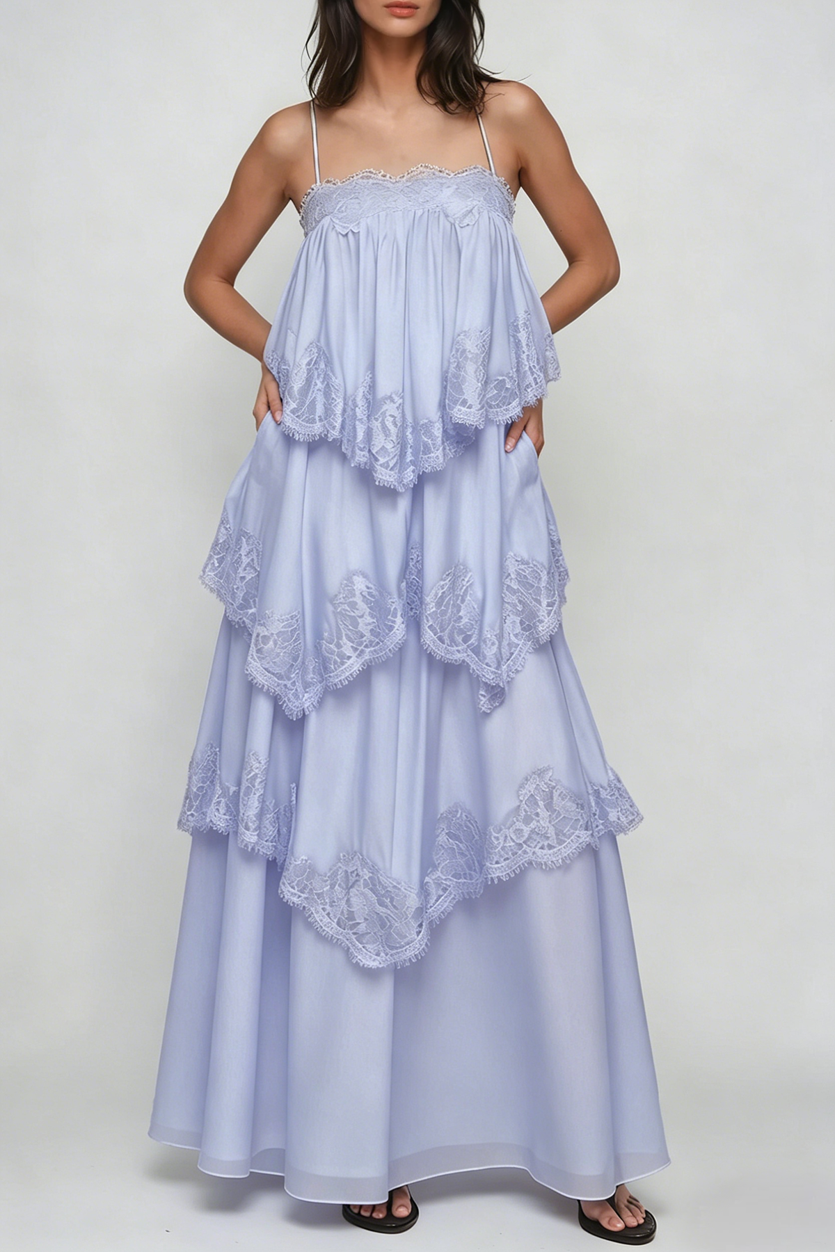 Drummond Spaghetti Lace Maxi Tiered Dress In Blue