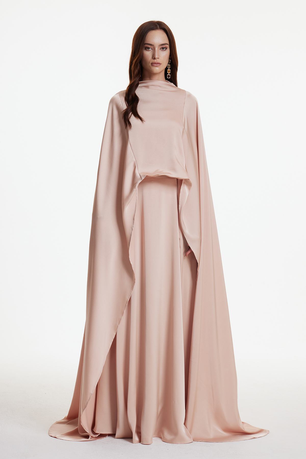 Drupada Split Satin Shawl Maxi Dress