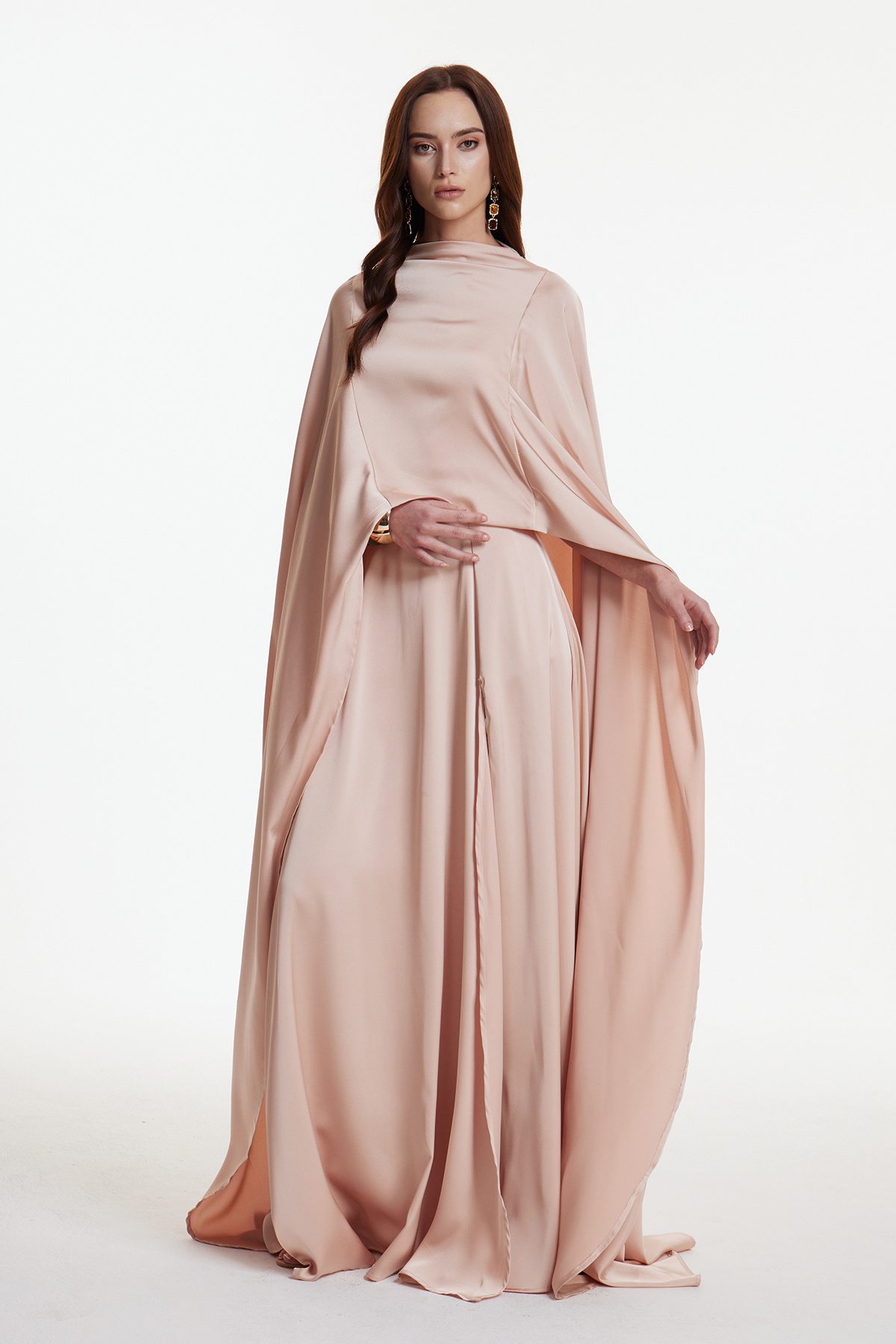 Drupada Split Satin Shawl Maxi Dress