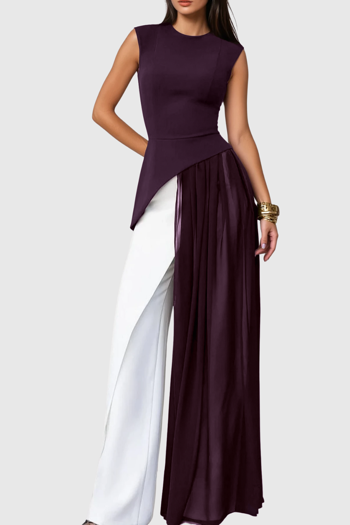 Drusilla Sleeveless Asymmetric Fringe Top