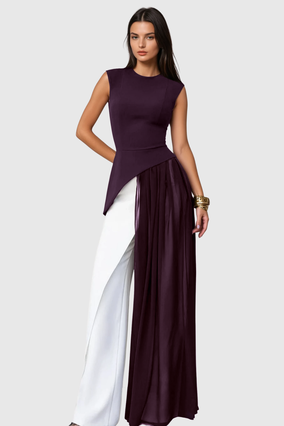 Drusilla Sleeveless Asymmetric Fringe Top