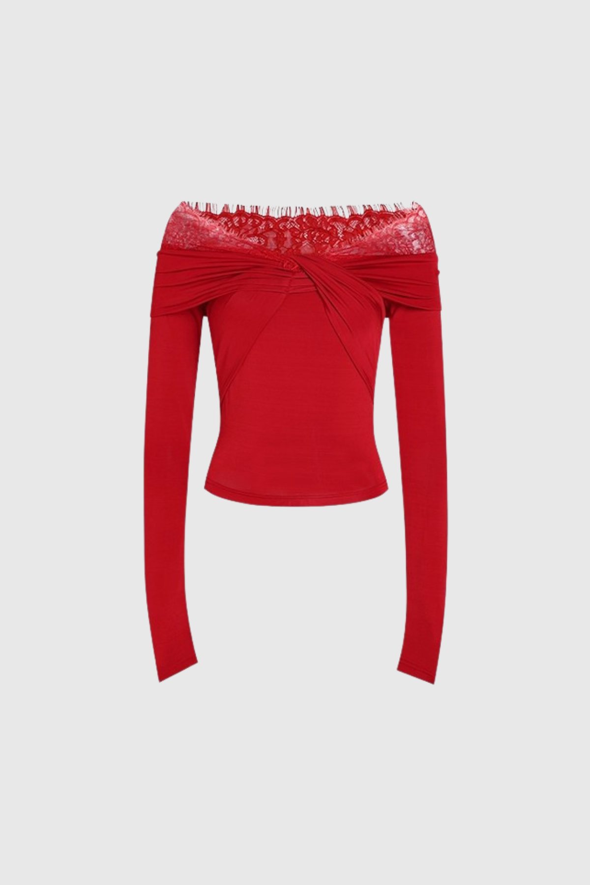Dugald Lace Off Shoulder Twist Top In Red