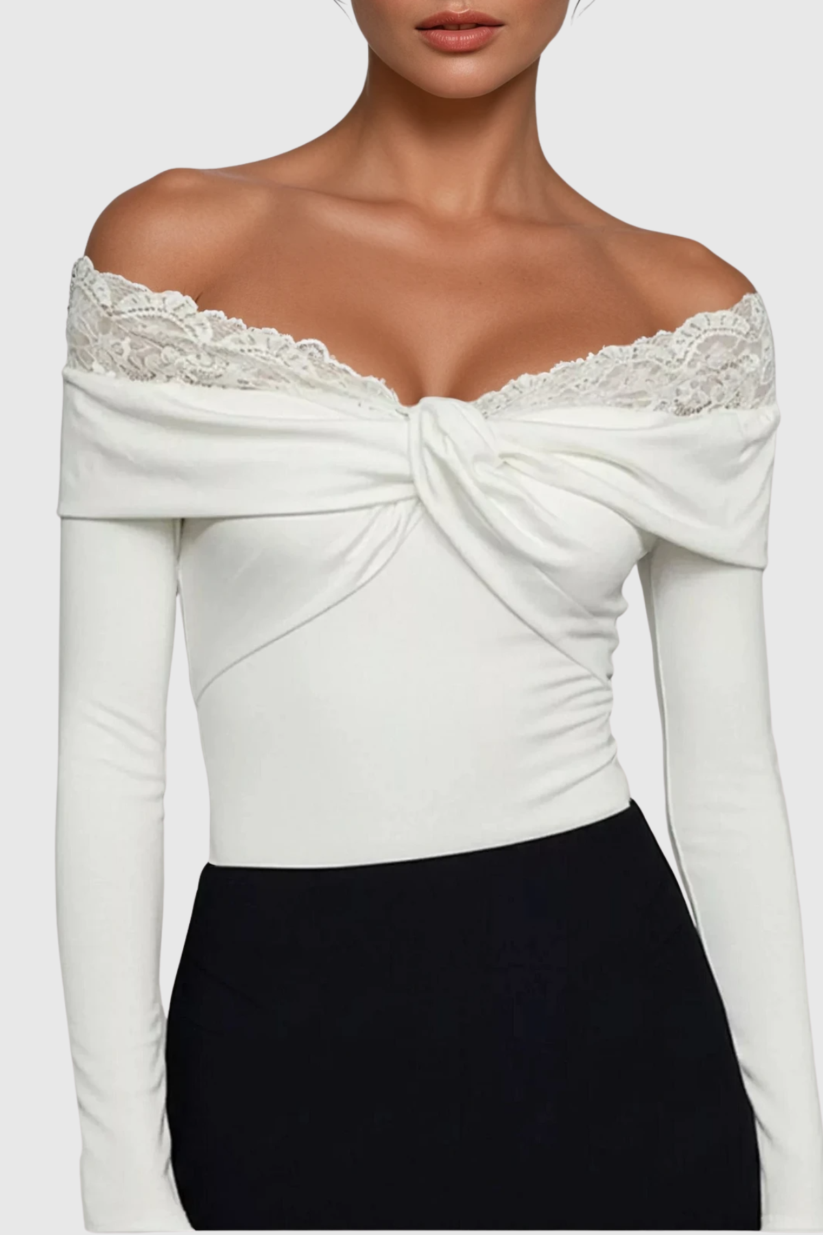 Dugald Lace Off Shoulder Twist Top In White
