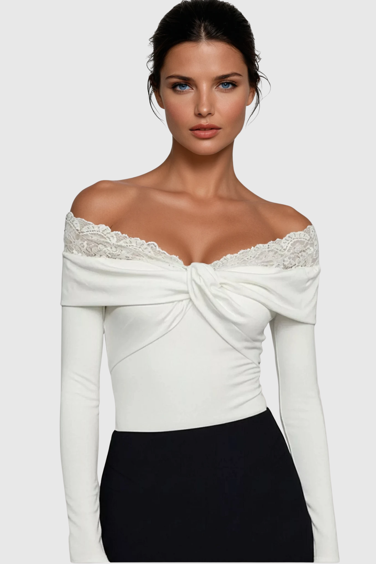 Dugald Lace Off Shoulder Twist Top In White