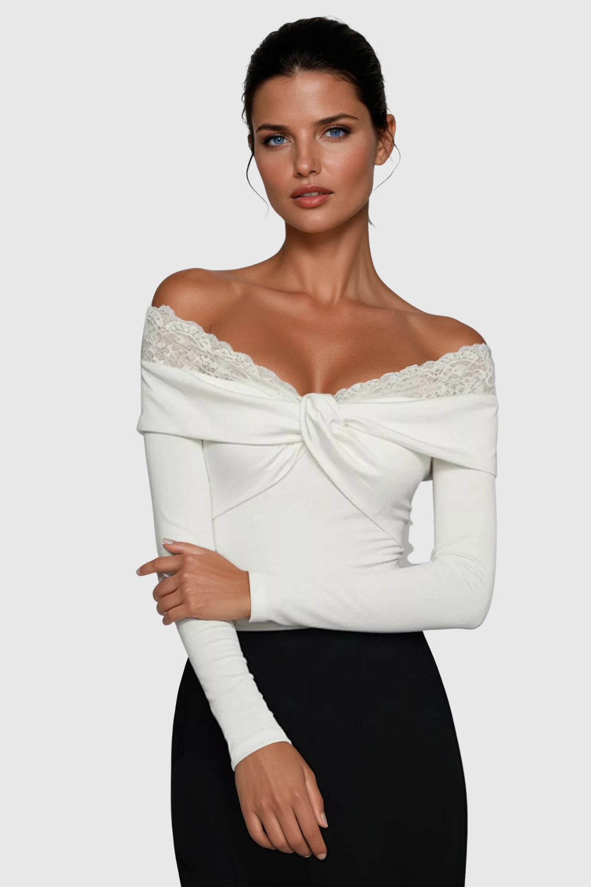 Dugald Lace Off Shoulder Twist Top In White