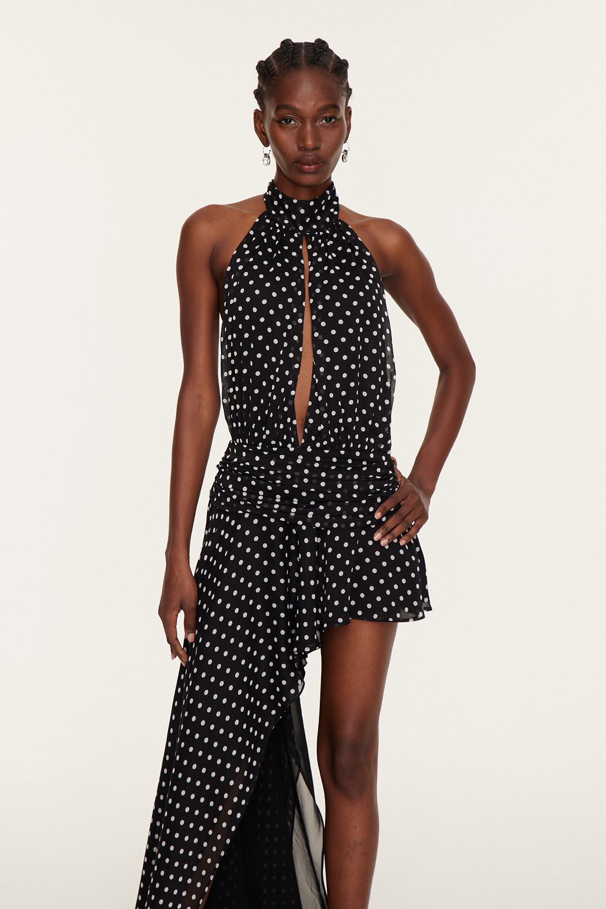 Dumuzi Halter Neck Asymmetric Dot Maxi Dress