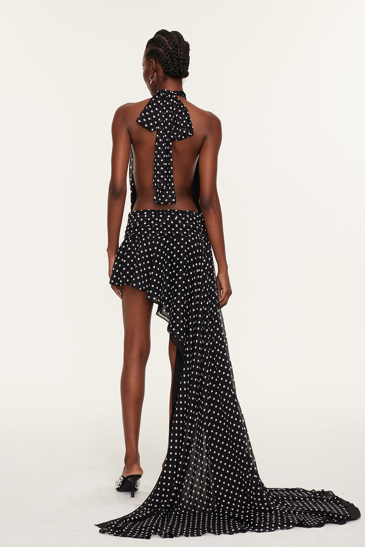 Dumuzi Halter Neck Asymmetric Dot Maxi Dress