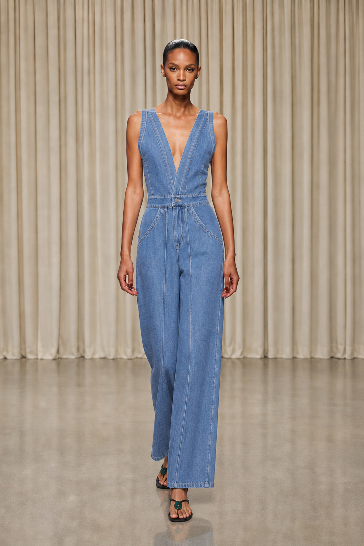 Dune Plunge Denim Jumpsuit