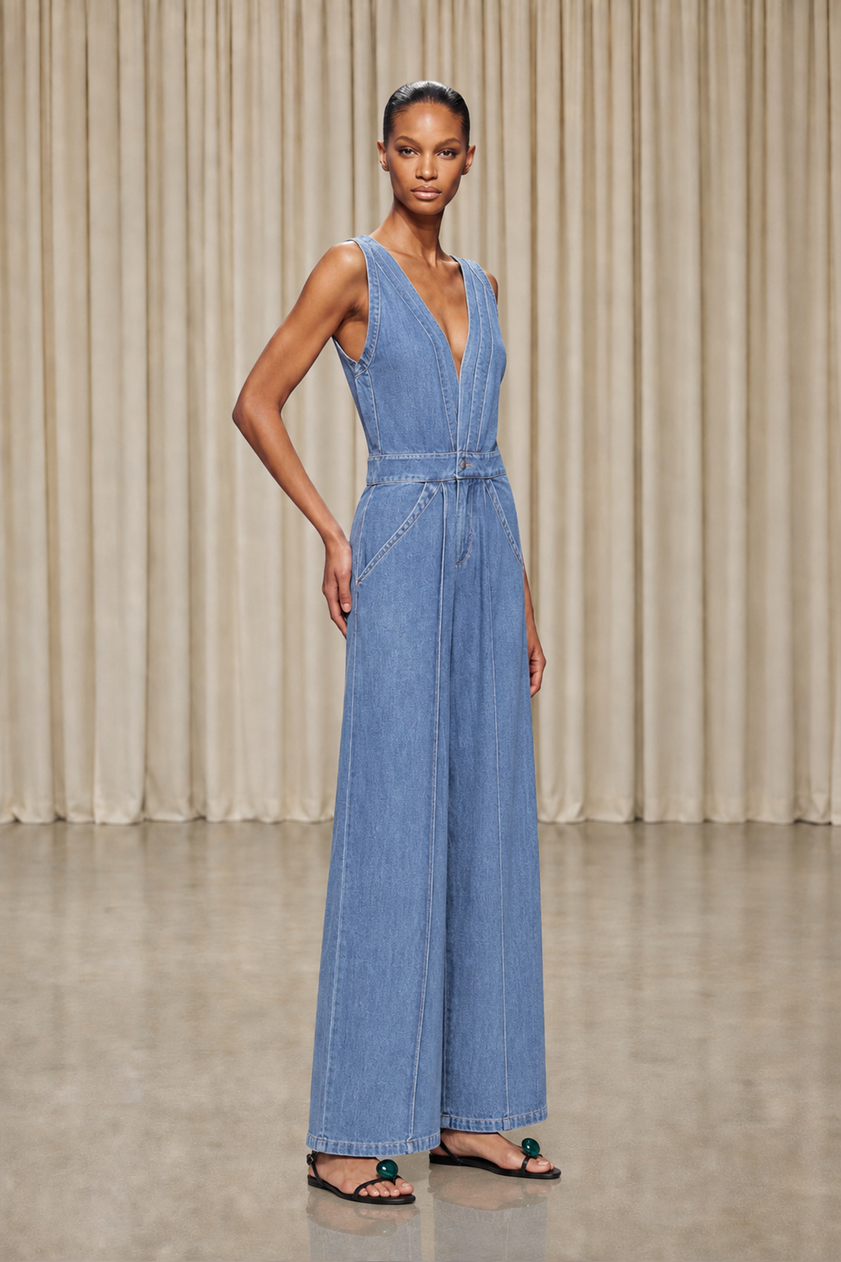 Dune Plunge Denim Jumpsuit