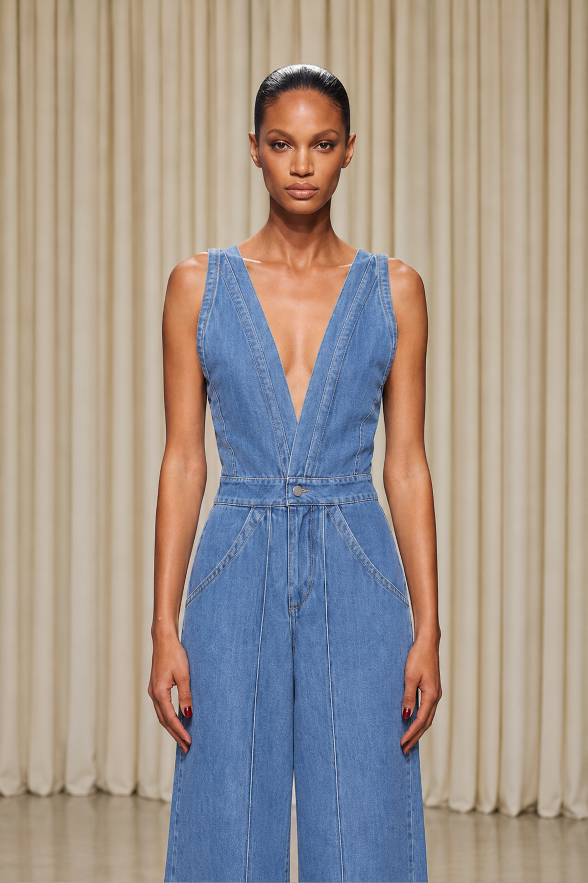 Dune Plunge Denim Jumpsuit