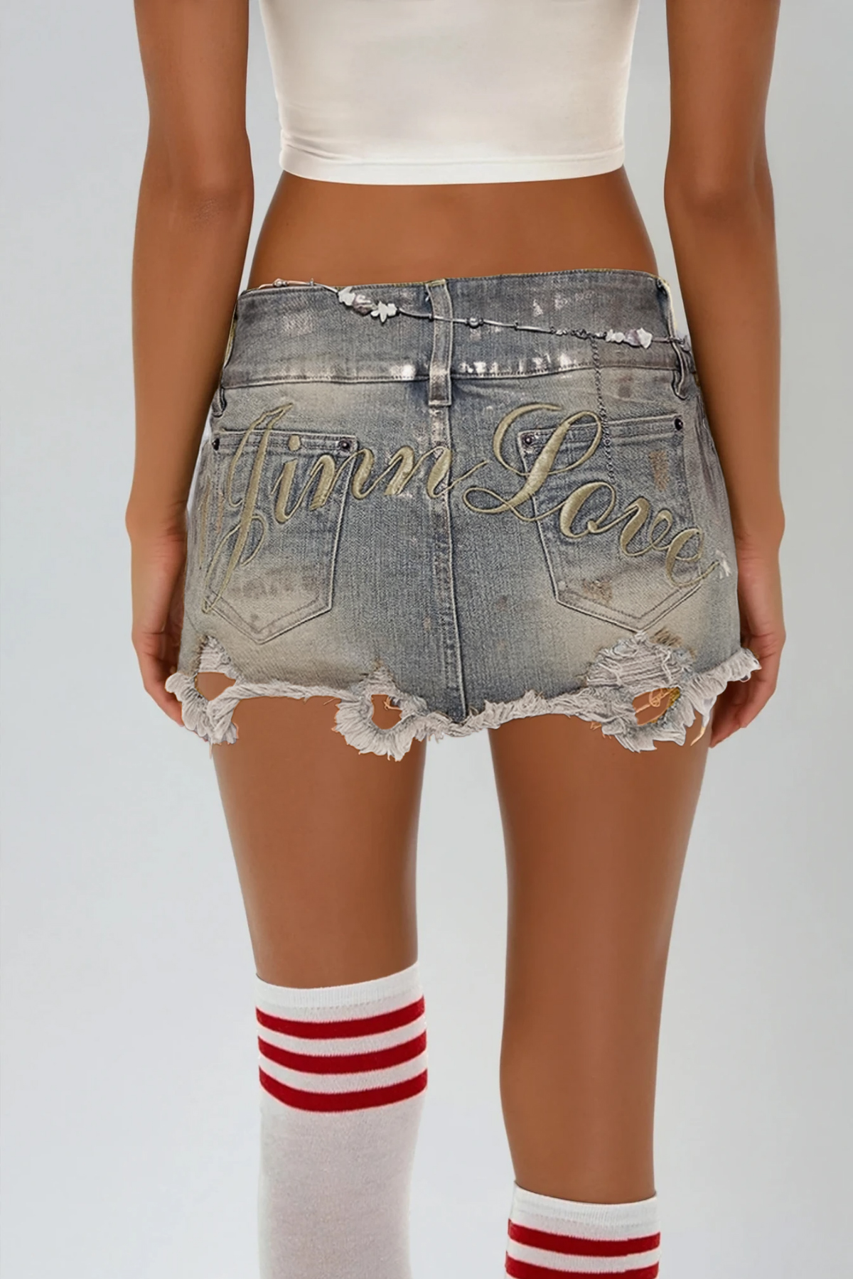 Dustin Ripped Fringe Denim Mini Skirt