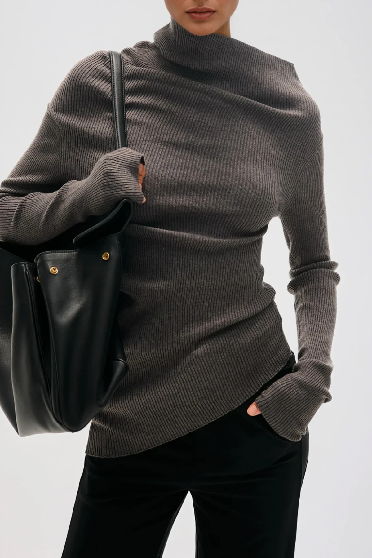 Dwain Asymmetric Knit Top In Grey