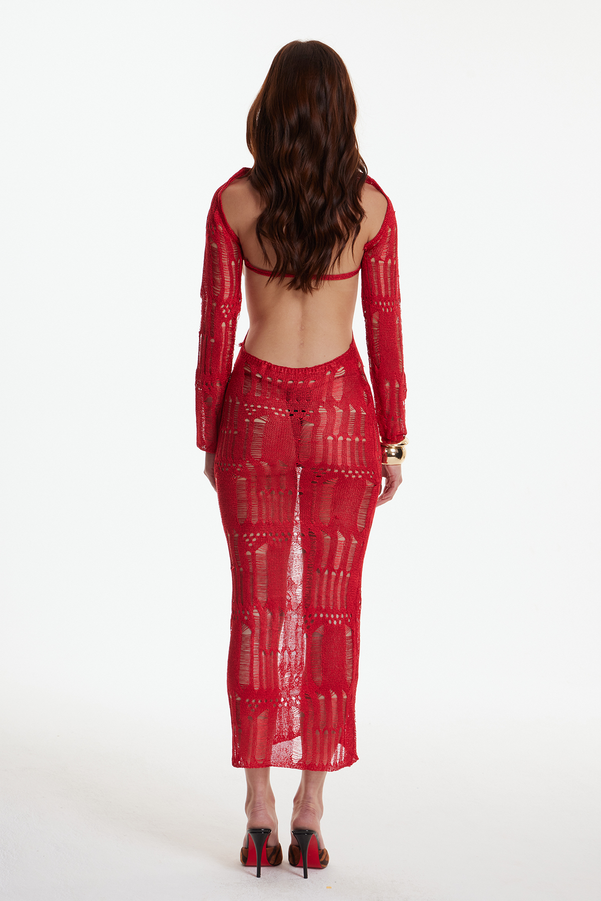 Dzana Backless Ripped Maxi Dress In Red