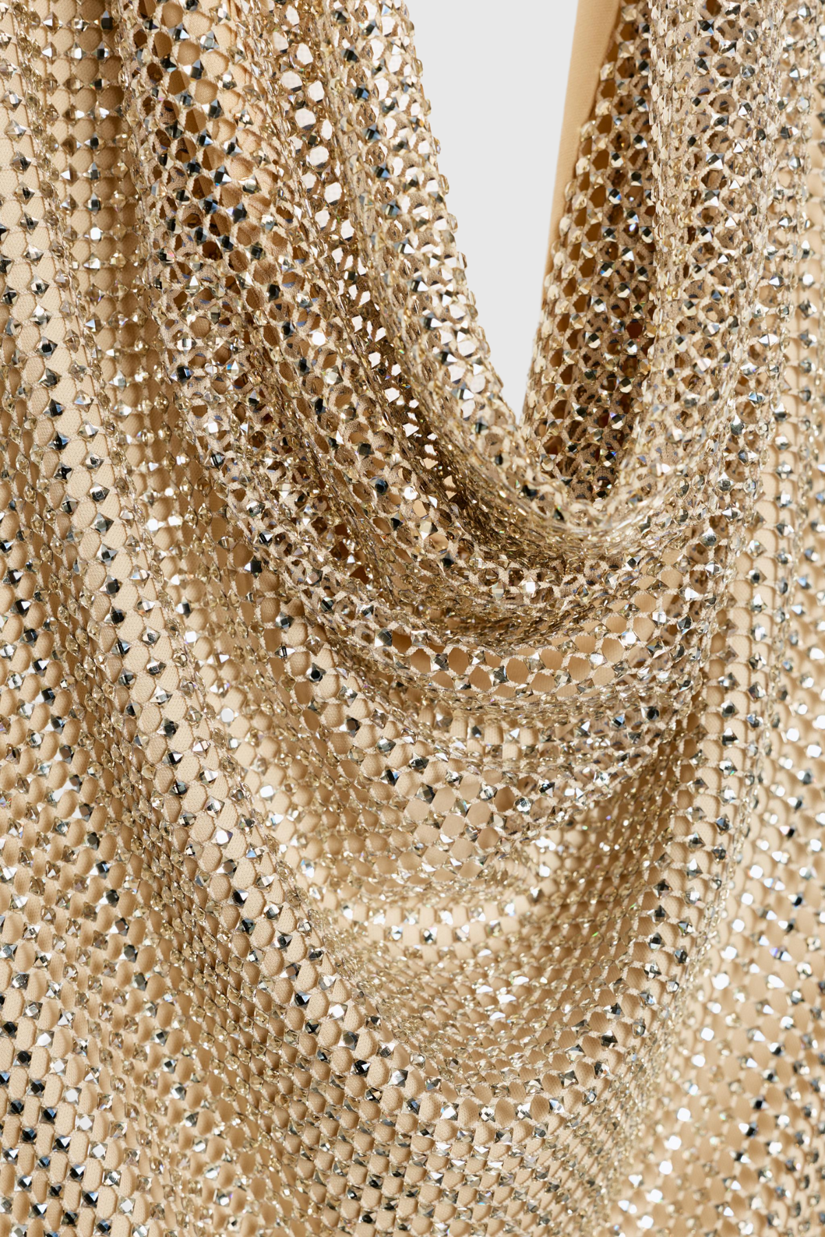 Dzenita Cowl Neck Rhinestone Mesh Mini Dress