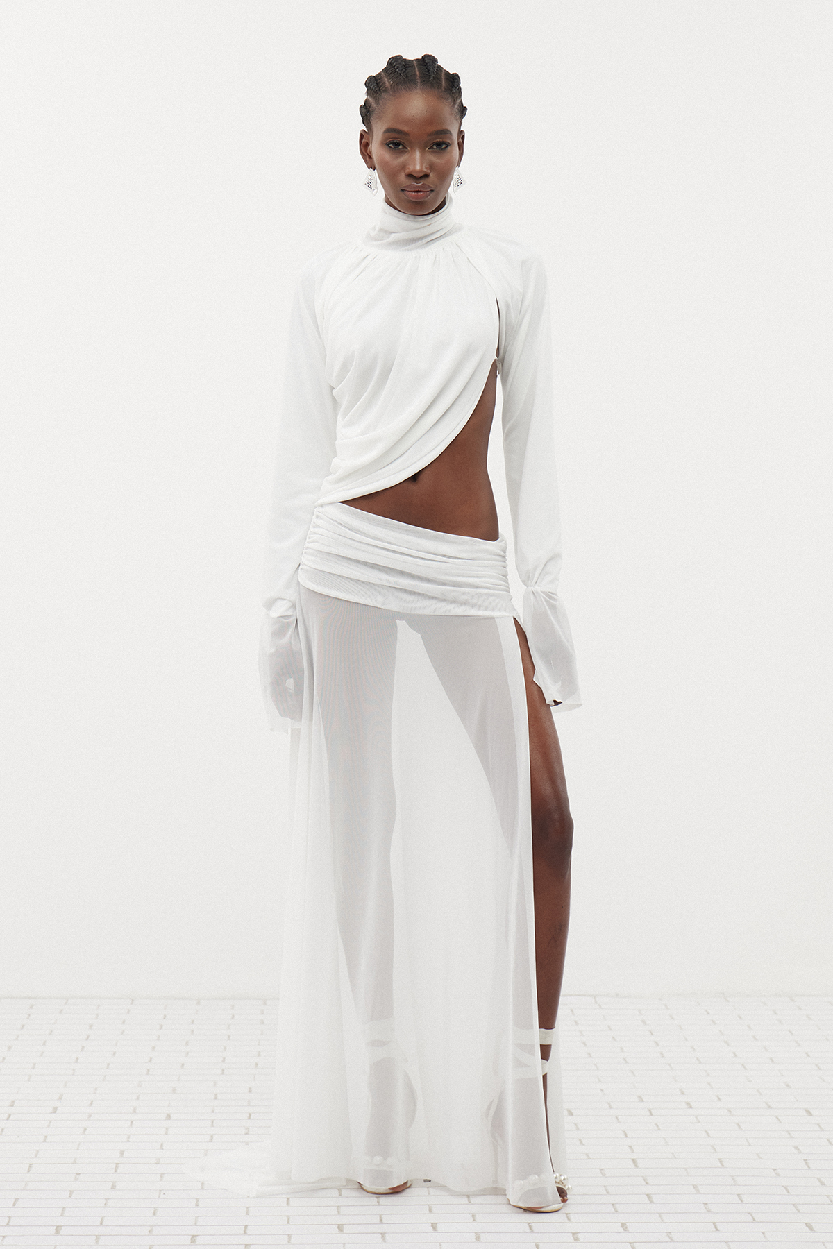 Dzhokhar Cutout Ruch Split Maxi Dress