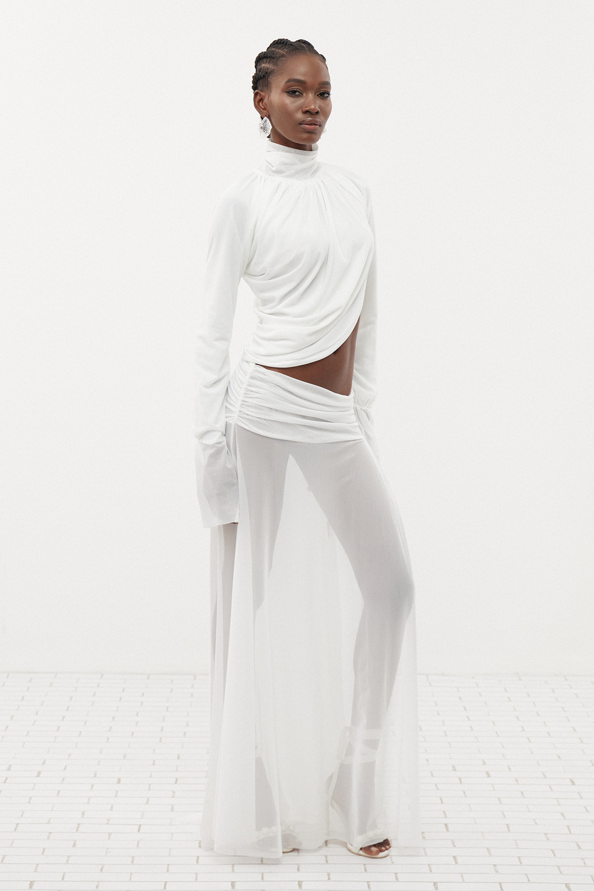 Dzhokhar Cutout Ruch Split Maxi Dress