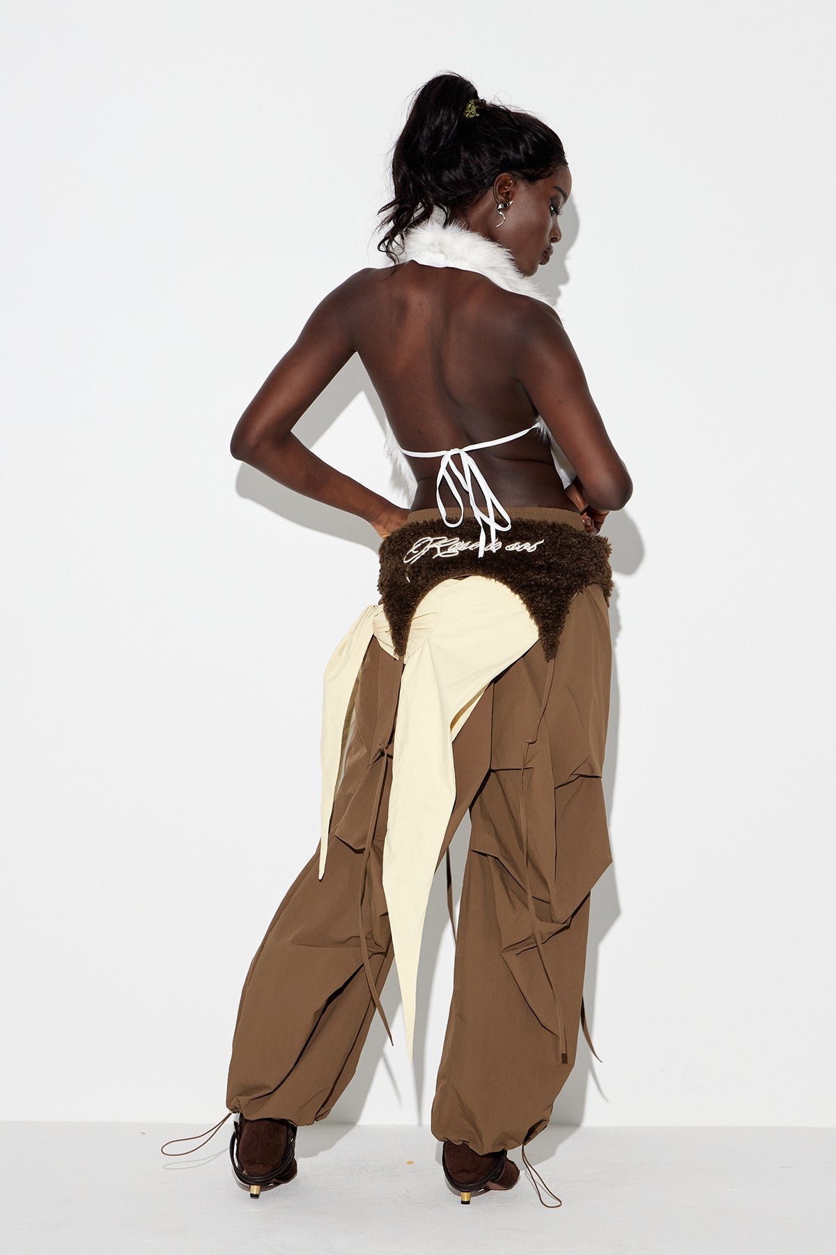 Anouk Asymmetric Faux Fur Barrel Pants