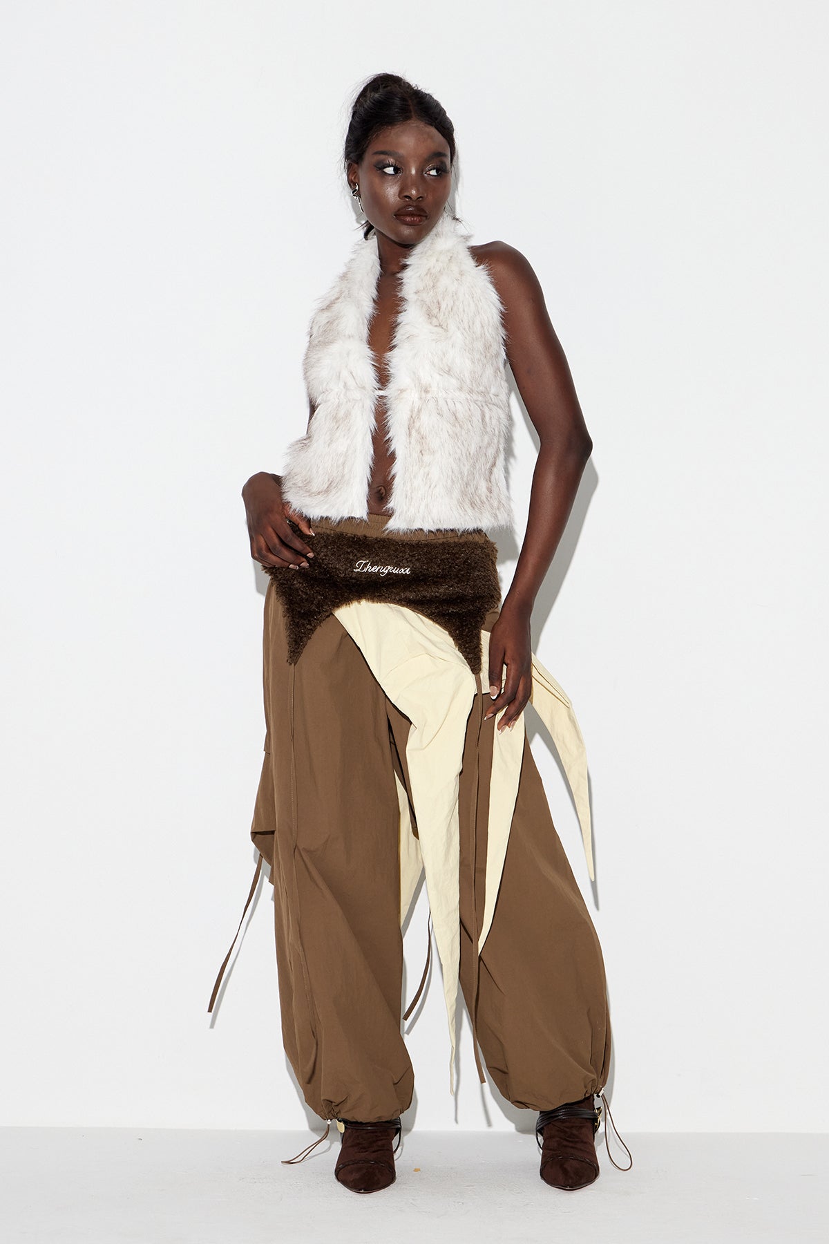 Anouk Asymmetric Faux Fur Barrel Pants